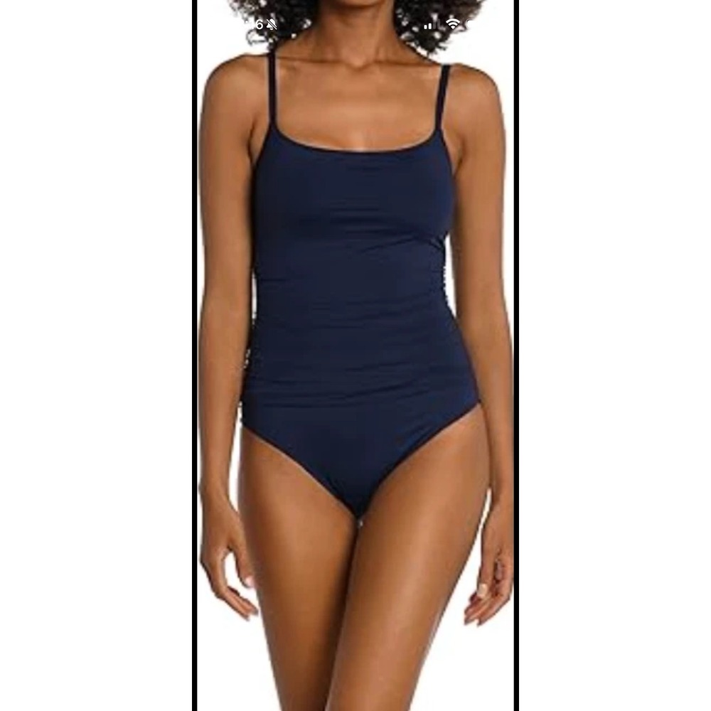 La Blanca Island Goddess One Piece Swimsuit Black Square Neck 14 Classy Slimming - Picture 2 of 13